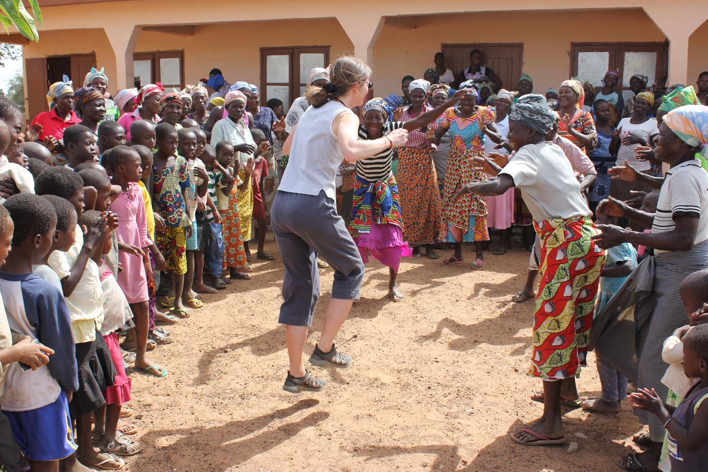 Susan dancing with the weavers