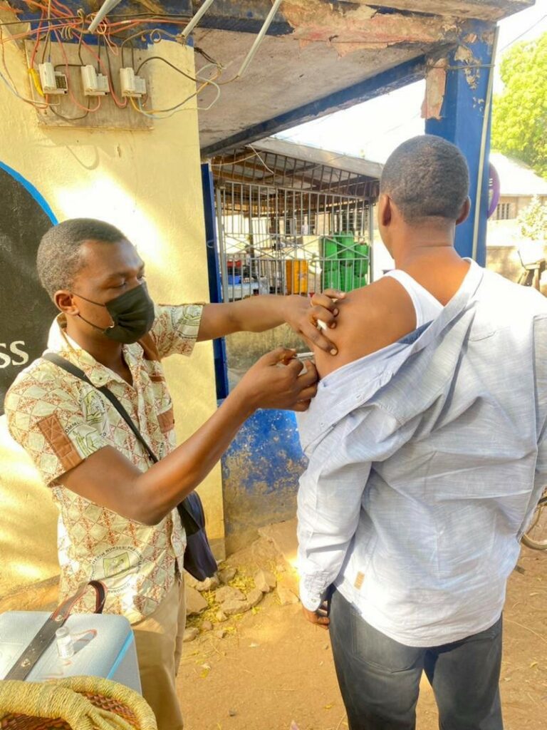Bolgatanga resident receiving COVID-19 vaccination